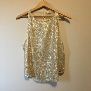Abercrombie & Fitch Cream Gold Sequin Sheer Tank McBling Top - Small